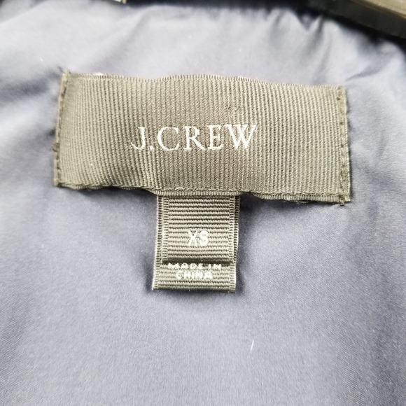 J Crew Puffer Vest Women XS Blue‎ White Striped Down Full Zip Packable Pockets - Picture 7 of 9